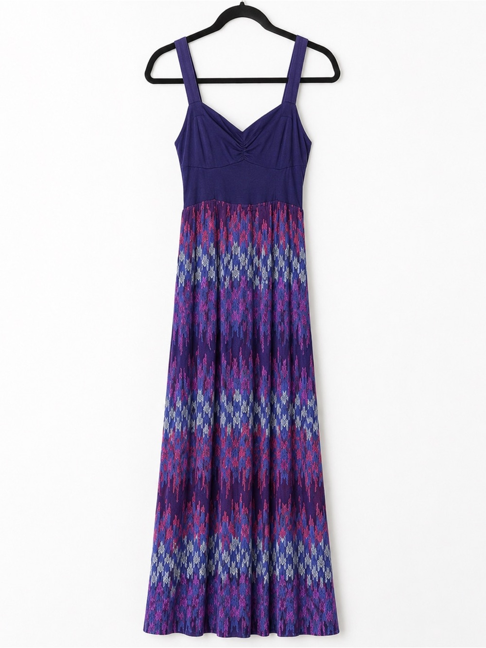 Mudd Maxi Dress Size L Boho Purple Pink Print Smocked Back Adjustable Straps
